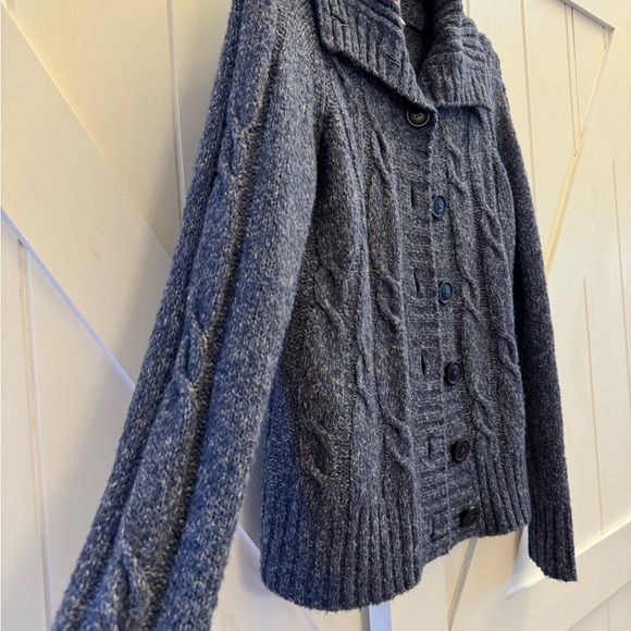 L.L. Bean Women's Shawl Collar Wool Blend Cable Knit Fisherman Sweater Cardigan - Picture 3 of 6